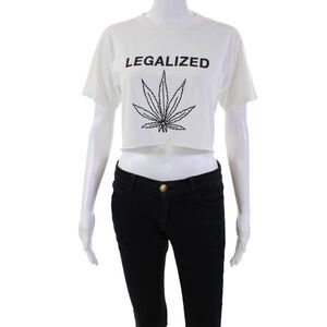 Adaptation Barneys New York Womens Cropped Tee Shirt White Black Size Small